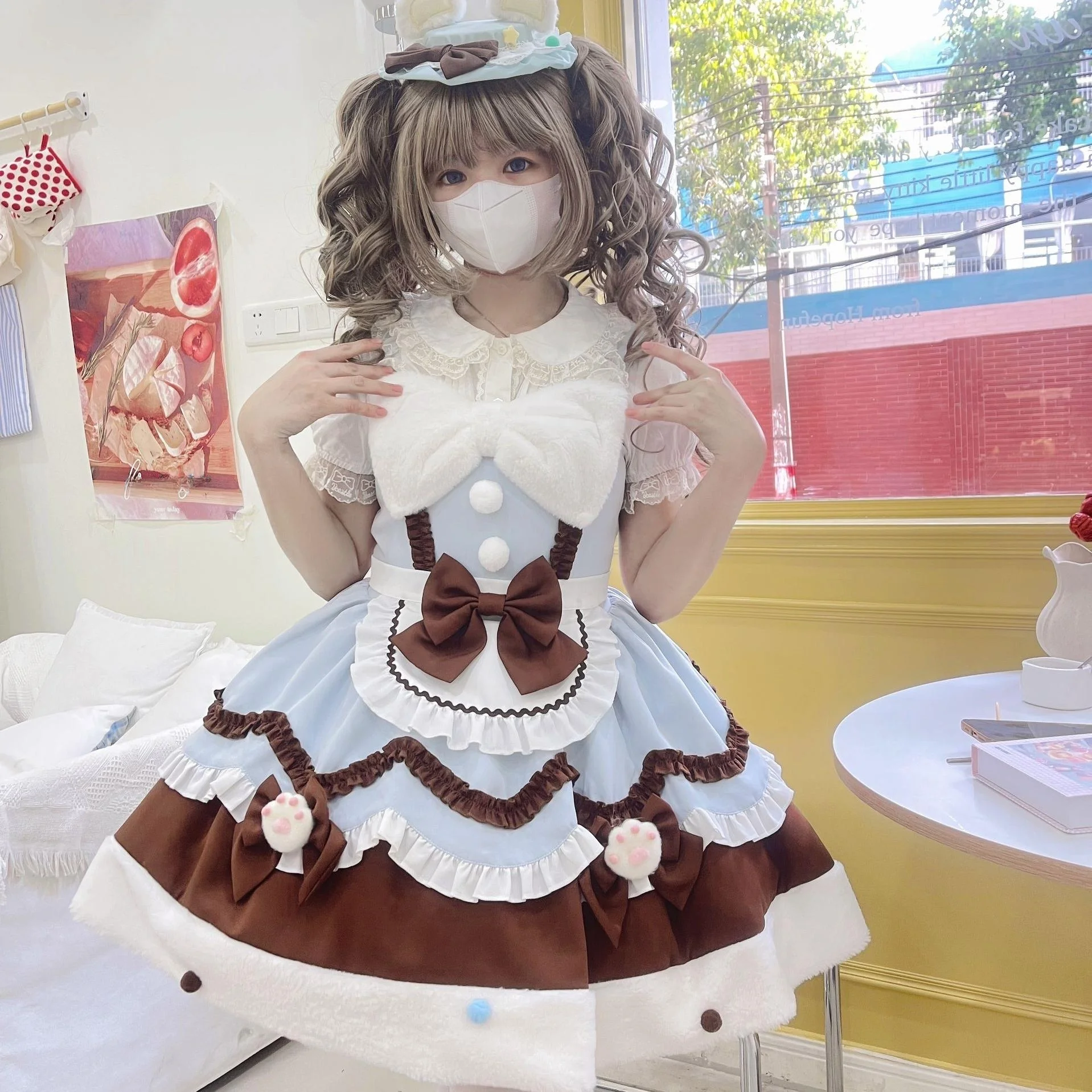 クリーミーな雪猫デザインのロリータ風ジャスミンストラップドレス：冬用甘美な洋装の実用性と適用シーン解析