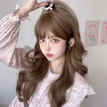 ロリータ風 ロングカールウィッグ【ナチュラルバング・リアルスカルプ・フルウィッグ】