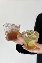 ガラスカップ 和風レトロ シンプル ストライプ お茶カップ ジュースカップ コーヒーカップ 飲み水カップ 牛乳カップ お酒カップ
