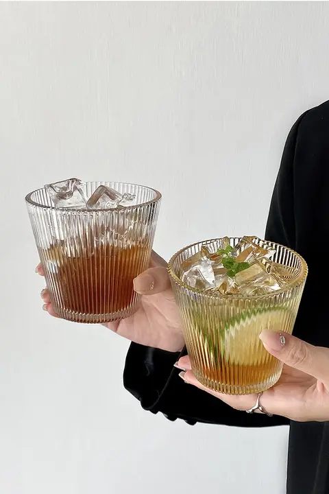 ガラスカップ 和風レトロ シンプル ストライプ お茶カップ ジュースカップ コーヒーカップ 飲み水カップ 牛乳カップ お酒カップ