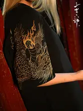 半袖Tシャツ メンズ 双龍刺繍 ラグランスリーブ チャイナテイスト ルーズ 夏