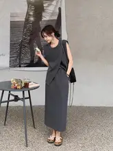 クールグレー 無袖スウェットワンピース【夏用・極上の柔らかさ・ルーズフィット】（セットアップ対応）