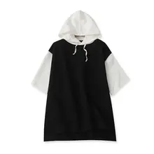 おしゃれなカラーブロックフード付きミディアム丈スウェット【夏秋向け・ゆったりフィット】