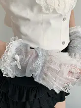 ロリータ風レースフリルの白いアームカバー【春用・UVカット・リボン付き】