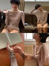 春用フィット長袖トップス【ローズデザイン・洗練された印象】