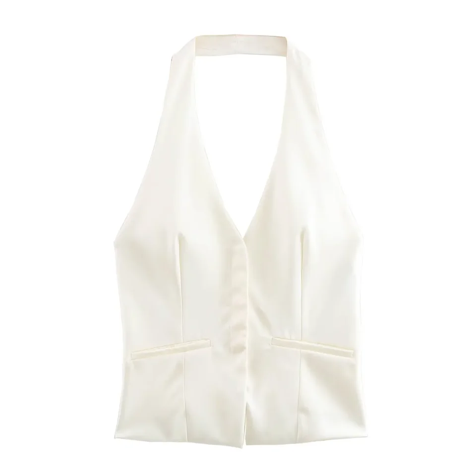 秋用 ノースリーブバックオープントップス【フランス風・ハイネックデザイン】（セットアップ対応）