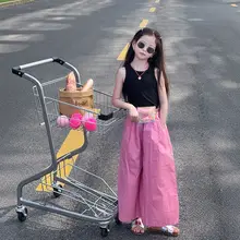 女の子用 夏季ジャンプスーツ【タンクトップ・ワイドパンツ・おしゃれデザイン】（セットアップ対応）