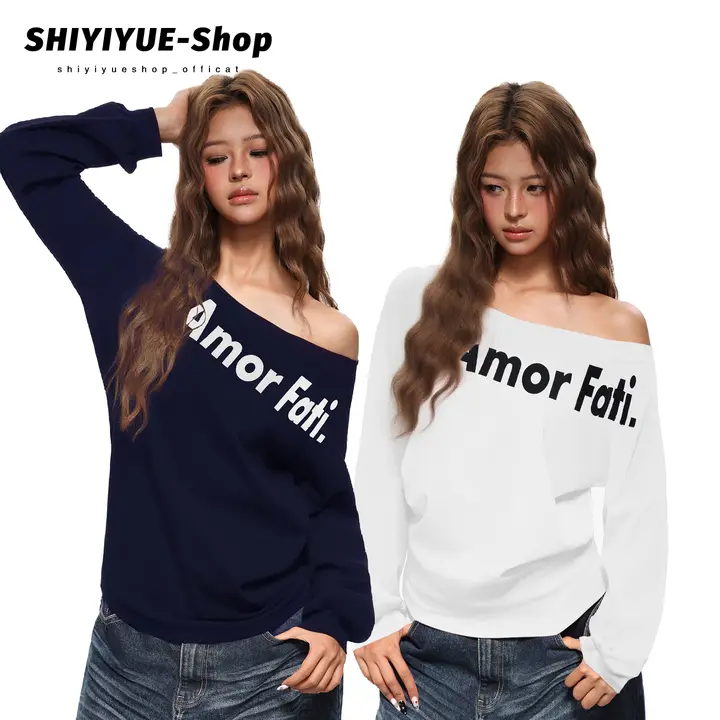 カラー切り替えオフショルダー長袖Tシャツ【秋用・女性・カジュアルデザイン】（セットアップ対応）