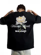 Tシャツ 半袖 ユニセックス 花柄 クルーネック 厚手 着回し ストリート 夏 「WASSUP」