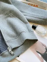 チェック柄デザインのフード付きアウター【ニットパッチワーク・フィット・カジュアル】