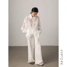 軽やかで快適！天丝混合リネン製の高腰ワイドパンツ【薄手・ウエストゴム】