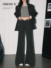 V型デザインの黒のカジュアルパンツ【高腰・ワイド・フレアシルエット】