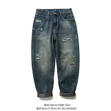 ヴィンテージ風 ダメージ加工 デニムパンツ【猫ひげ・ゆったりフィット・ tapered】
