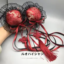 暗黒のチャイニーズスタイル ヴィンテージボルドーの双馬尾ヘアアクセサリー【ロリータ風・丸い髪飾り】