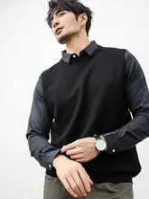 シャツカラー付き ニットセーター【メンズ・ストライプ・  春秋用】