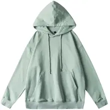 淡いミントグリーンのフード付きスウェットシャツ【シンプルデザイン・ゆったりとしたフィット・秋用】（セットアップ対応）