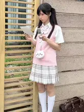 春夏用 チェック柄Aラインスカート【浅い格子・虹色・百褶】【学生向け】