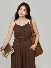 体型カバーでスタイルアップ！大きいサイズのファッショナブルな レディーストップスとワイドパンツ【小さなキャミソール付き・スカート風デザイン・カジュアル対応】（セットアップ対応）