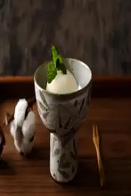 CoolBanana 手作り粉引陶器製 高足フルーツプレート【アイスクリームボウル・インテリア風】