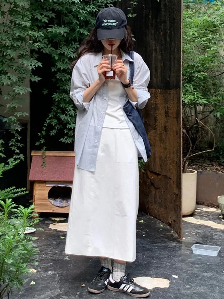 50代に合うシンプルなデザインの白色ハイウエス トミディスカート【女性用・スリム効果・ストレートライン】