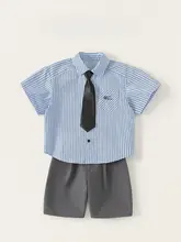 セットアップ 2点セット キッズ ボーイズ ストライプ シャツ ハーフパンツ シンプル カジュアル 夏