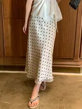 フレンチスタイルのドットミディスカート【軽量なチュール・フィッシュテールデザイン・夏用】