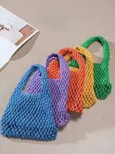 透かし編みデザインのビーチバケットバッグ【ハンドストラップ付き・魚尾形状】
