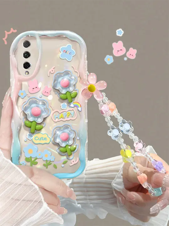 可愛い水色の花デザイン！Honor9X用スマホケース【全包保護・ソフトシリコン・防落】