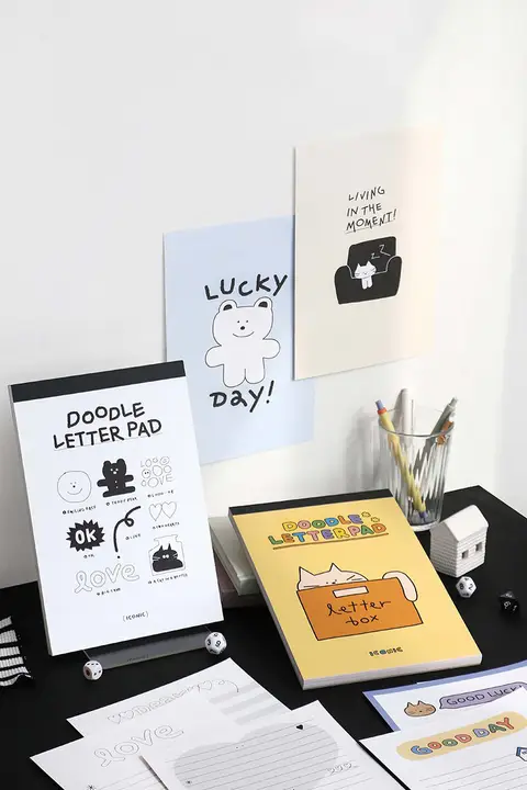 かわいいドゥードゥルデザインのメモ帳【恋人へのメッセージ用・はがせるタイプ】
