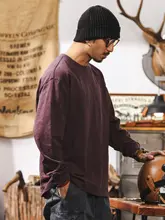 竹節模様の純綿ロングスリーブTシャツ【春用・多巴胺パープル・ゆったりシンプル】（セットアップ対応）