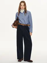 DESIGNER PLUS 青色コーデュロイワイドパンツ【フィット・ストレート・カジュアル】