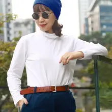 草木染めの高級コットン製レトロタートルネック長袖Tシャツ【秋冬用・スリムフィット】