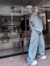 夏季のバイカラー半袖ポロTシャツ【メンズ・フィット・スポーツカジュアル】とワイドストレートパンツ（セットアップ対応）