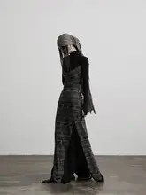 高揺れネックの不規則な裾ラインワンピース【ウエストシェイプ・二重レイヤー】