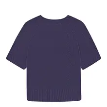 レトロデザインの紫色ツイスト編み半袖ニットセーター【ラウンドネック・スリムフィット】