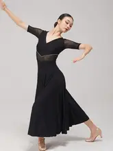 Vネックモダンダンスドレス【フラワープリント・大きなフレア】