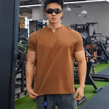メンズ短袖VネックTシャツ【トレーニング・純色・コットン素材・アメリカンスタイル】