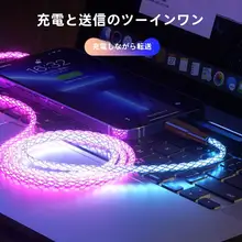Type-C発光グラデーション急速充電ケーブル【100W・デュアルCポート・iPhone 14対応・3in1 USBケーブル・車載用】
