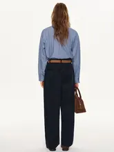 DESIGNER PLUS 青色コーデュロイワイドパンツ【フィット・ストレート・カジュアル】