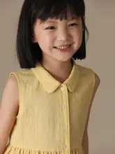 親子コーデに最適！子供用 ノースリーブワンピース【シンプルなシャツカラー・夏用・軽やか】（セットアップ対応）