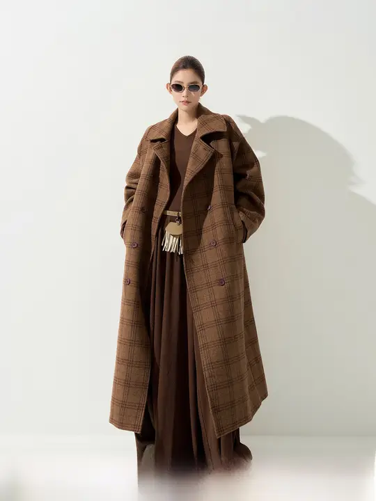 秋冬用の長袖ウールコート【フレンチカラー・ゆったりシルエット・カーディガンスタイル】