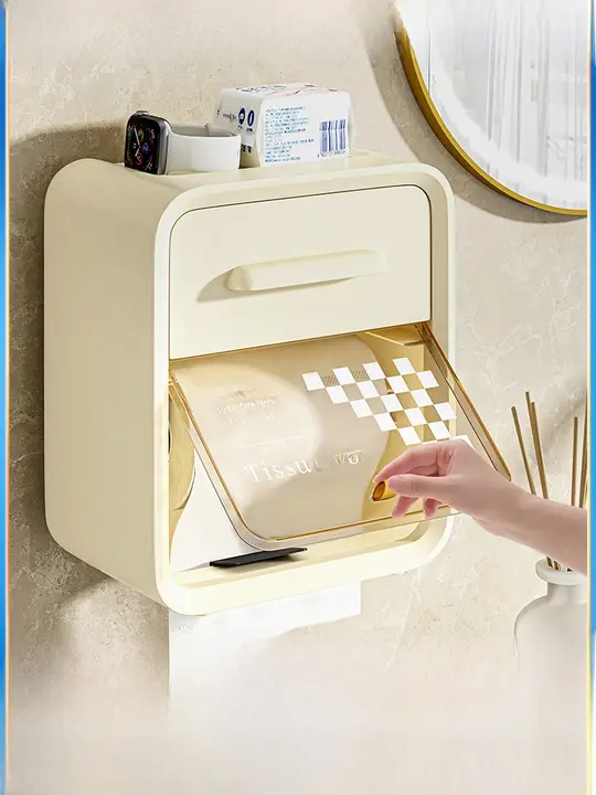 防水トイレットペーパーホルダー【壁掛け式・収納ラック付き】
