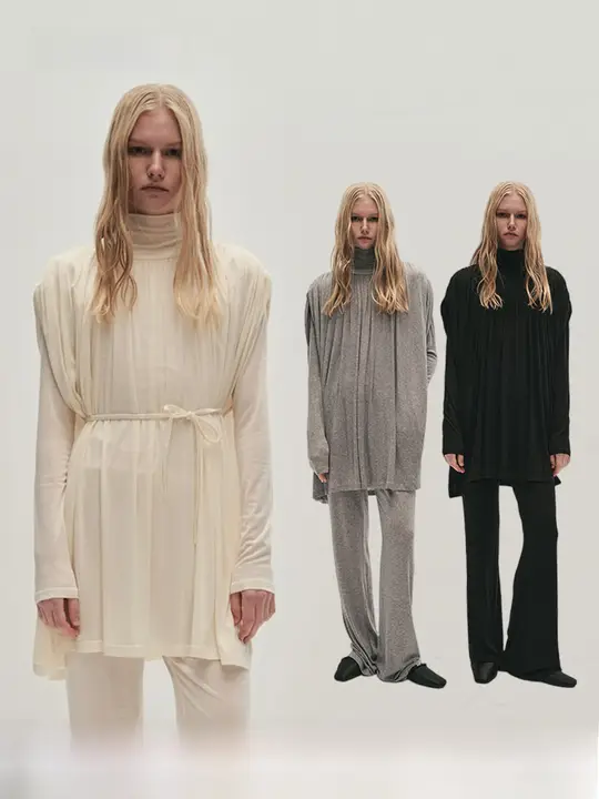 シンプルなニットトップスとカジュアルパンツ【フィット・無地・秋冬用】（セットアップ対応）