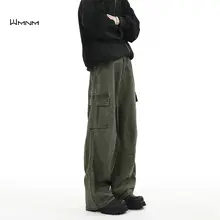 アメリカンビンテージスタイルの多ポケットカーゴパンツ【秋冬用・ゆったりストレート・ウォッシュ加工】（セットアップ対応）