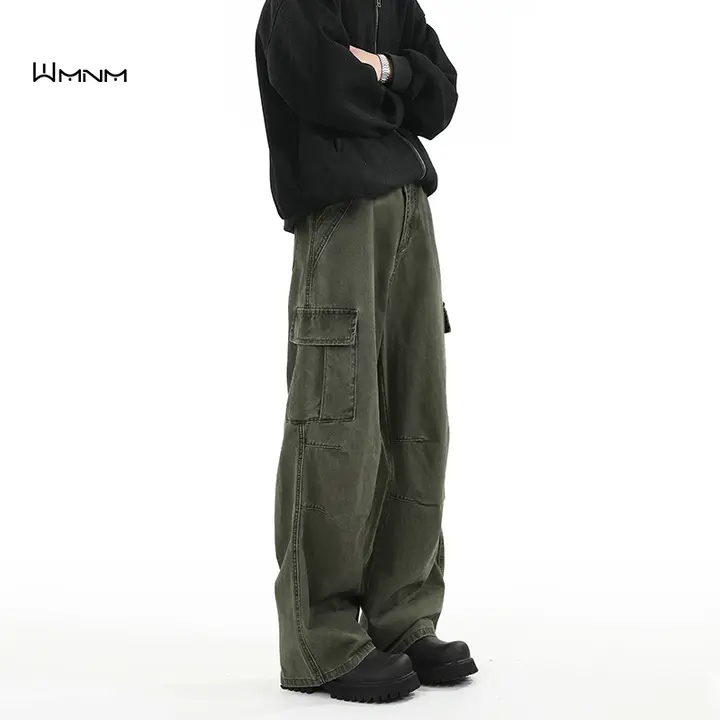 アメリカンビンテージスタイルの多ポケットカーゴパンツ【秋冬用・ゆったりストレート・ウォッシュ加工】（セットアップ対応）