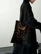 動物柄シルク製レトロレオパードトートバッグ【肩掛け・ラメ装飾】