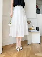 高腰シフォンプリーツスカート【夏用・白・ミディ丈・やわらかデザイン・小柄向け】