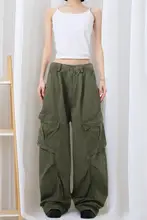 ユニセックス復古風デザインワークパンツ【ゆったりシルエット・ストレート・皺加工】