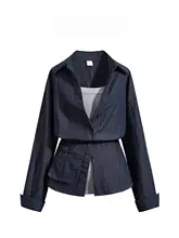 気品溢れる長袖シャツジャケット【秋の韓国スタイル・重ね着対応・キャミソール付き】（セットアップ対応）