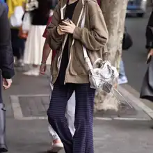 ネイビーストライプのハイウエストワイドパンツ【ため息が出るような感・フレアシルエット】（セットアップ対応）